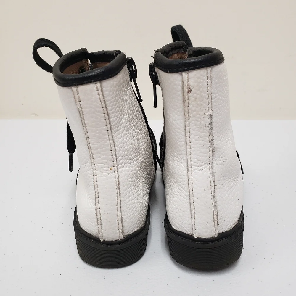 Monkey Feet Girls White Leather Boots Lace Up Side Zipper Size 18-24 Months